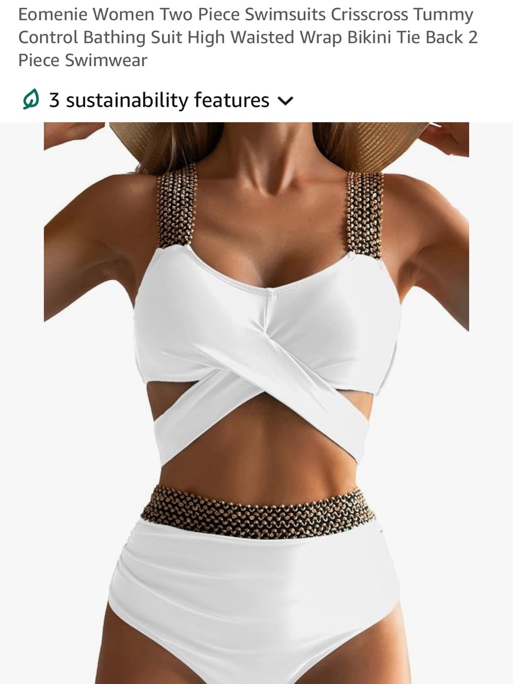 White Crisscross High-Waist Bikini with Beaded Straps